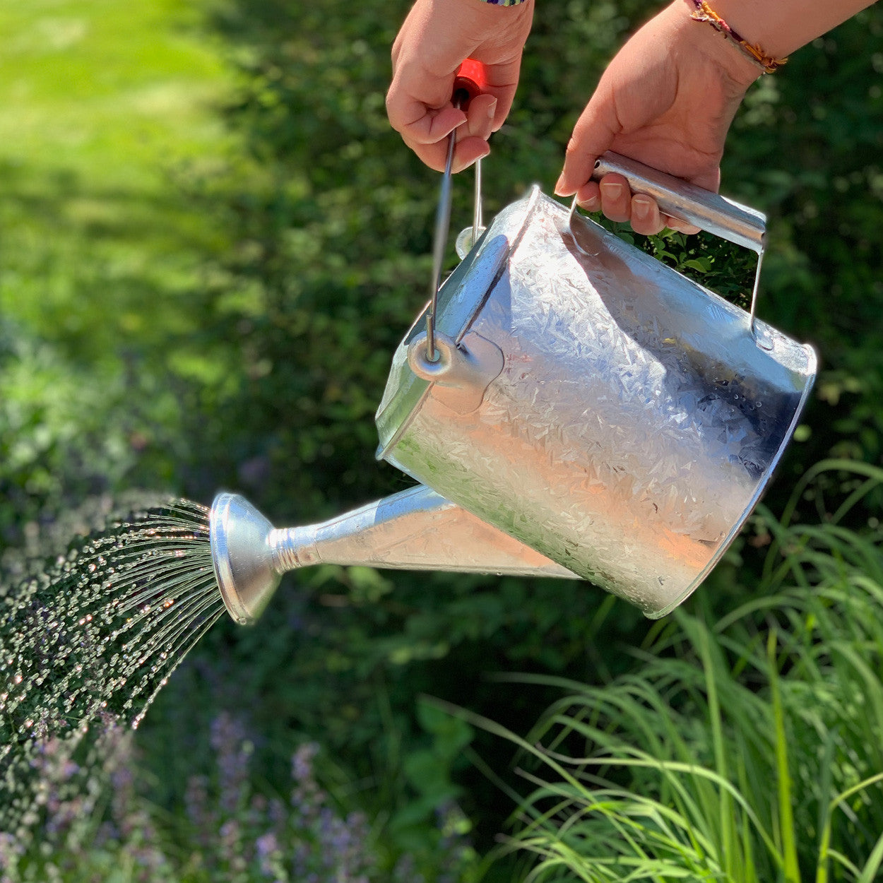 Galvanized Watering Can with Wooden Handle