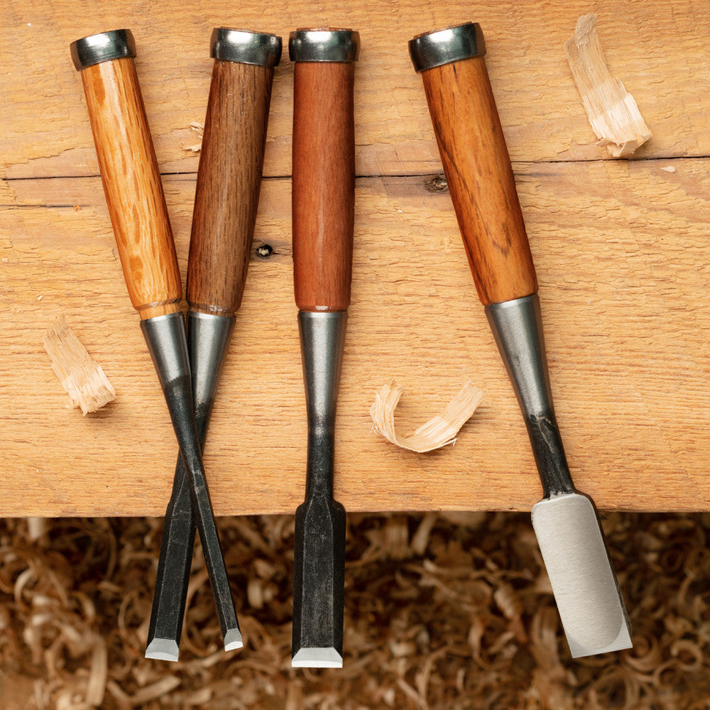 Japanese chisels - lightweight, carbon steel, Japanese red oak handle