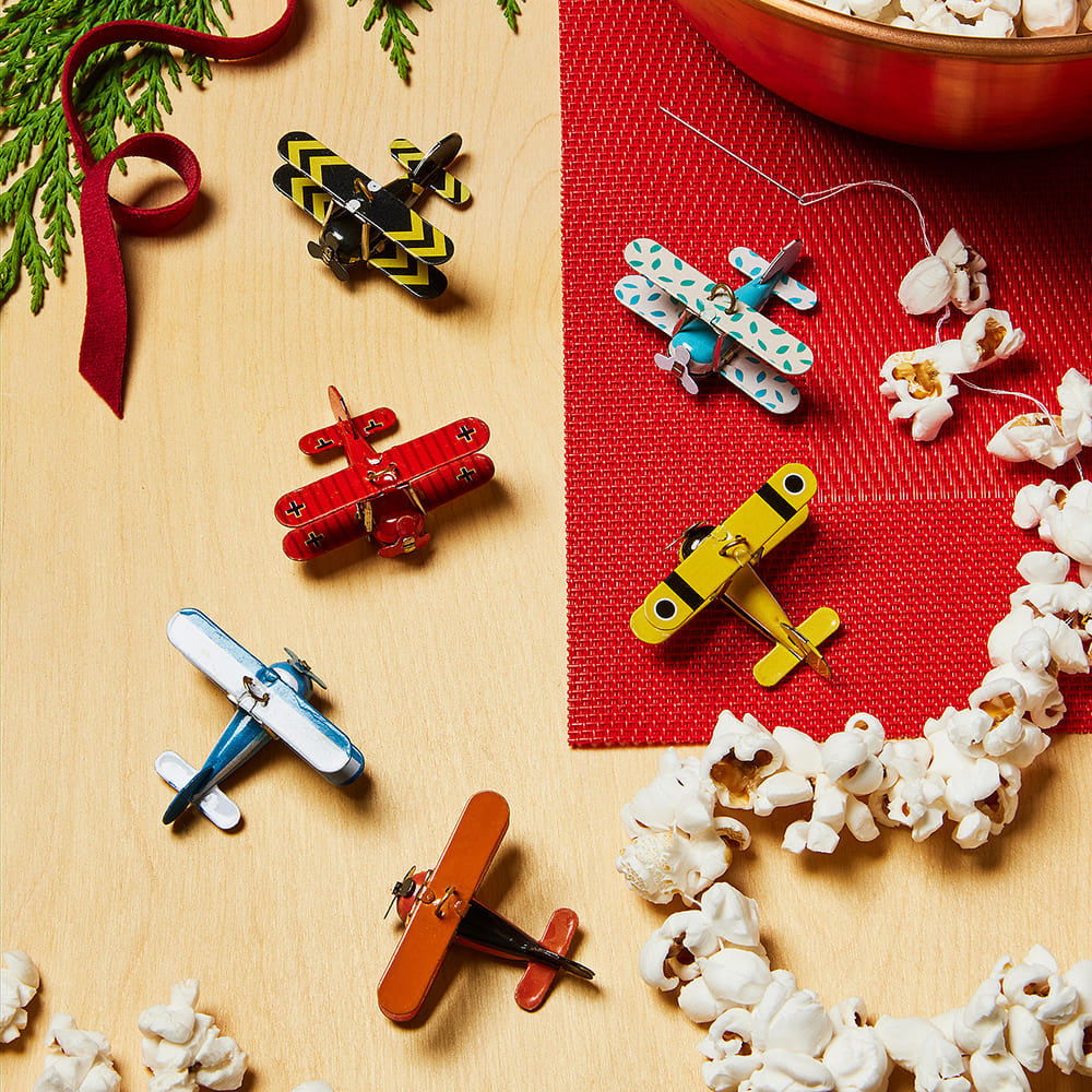 Tin Airplanes Ornaments - Set of 6