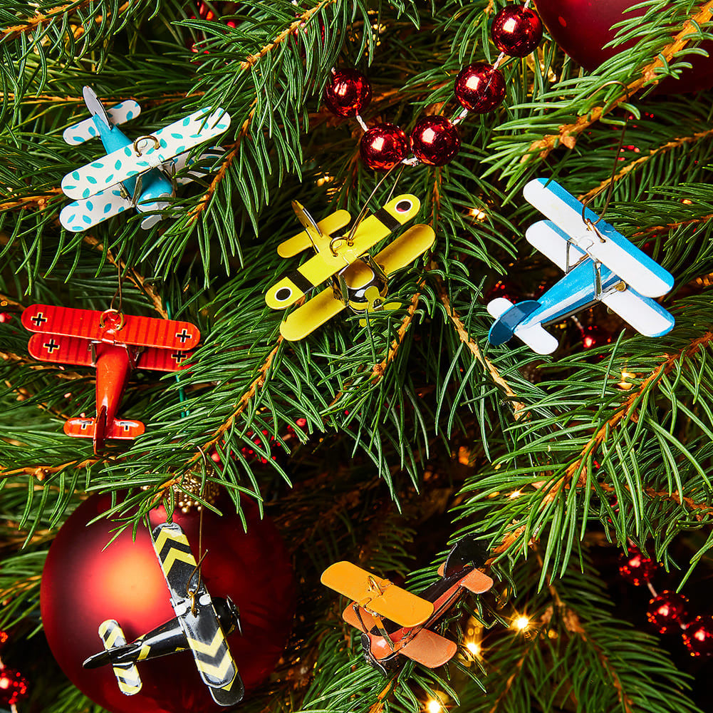 Tin Airplanes Ornaments - Set of 6