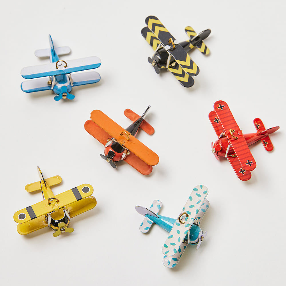 Tin Airplanes Ornaments - Set of 6