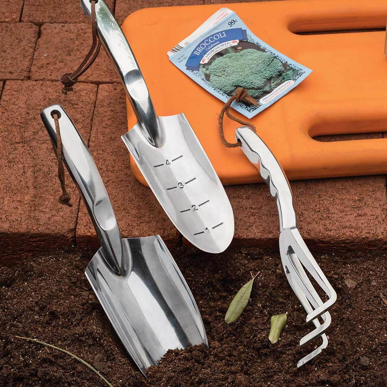 ladies garden trowel set Polished Cast-Aluminum Trowel & Cultivator Set