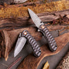 Fine Folding Damascus Steel Knife with Ebony Handle