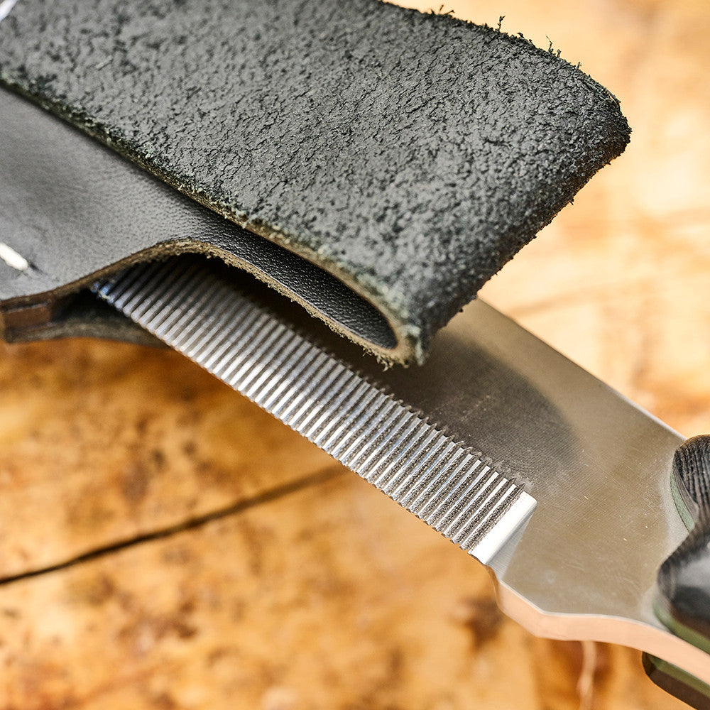 Bushcraft Chisel Knife with G10
Handle and Leather Sheath