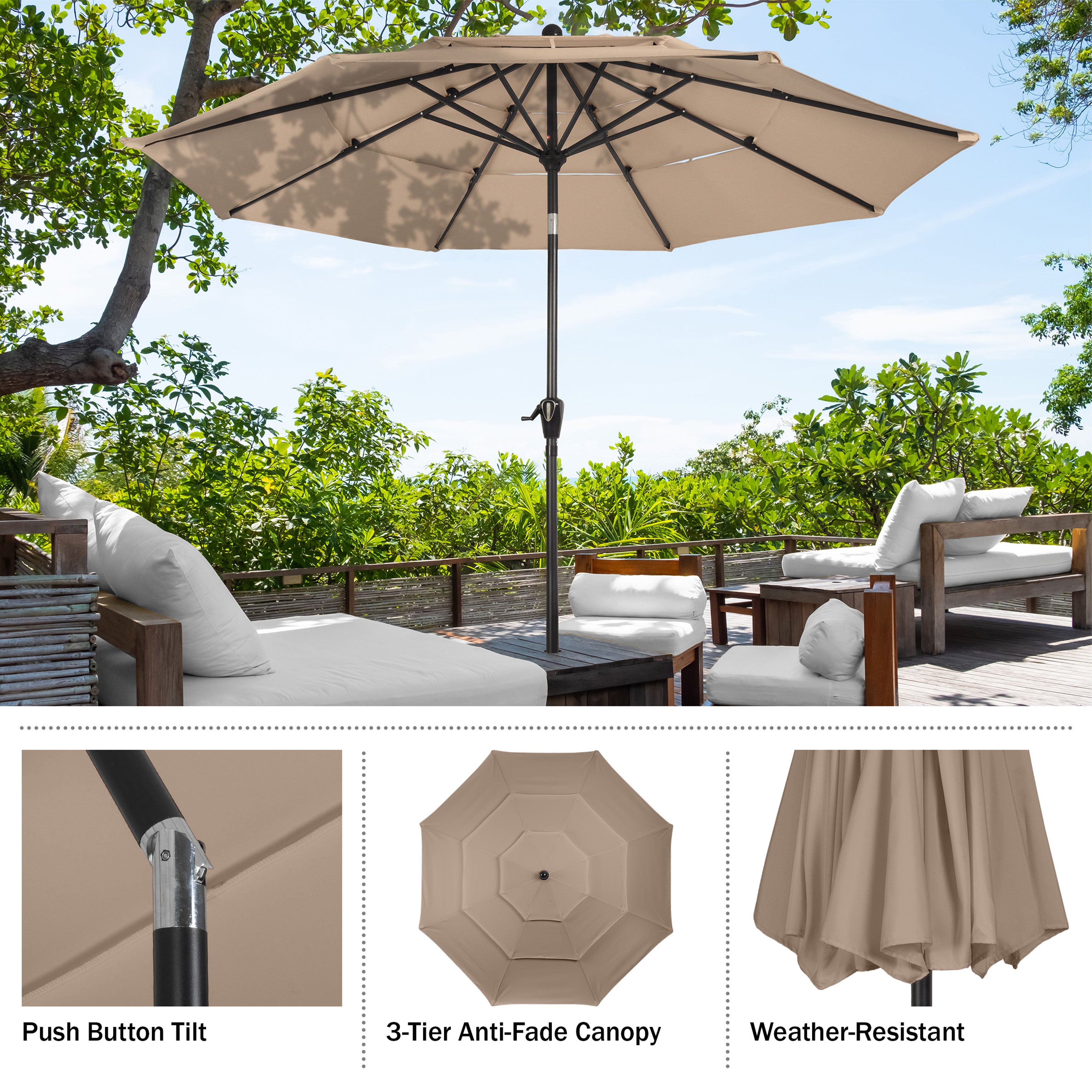 Triple Layer Patio Umbrella - Beige