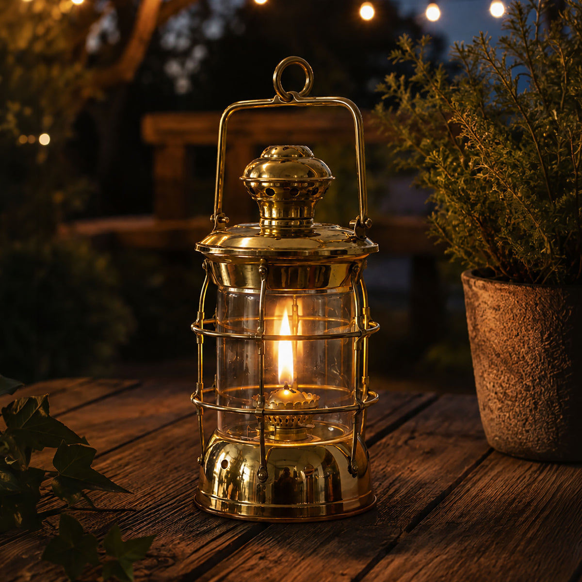 Antique-Style Round Brass Oil Lantern