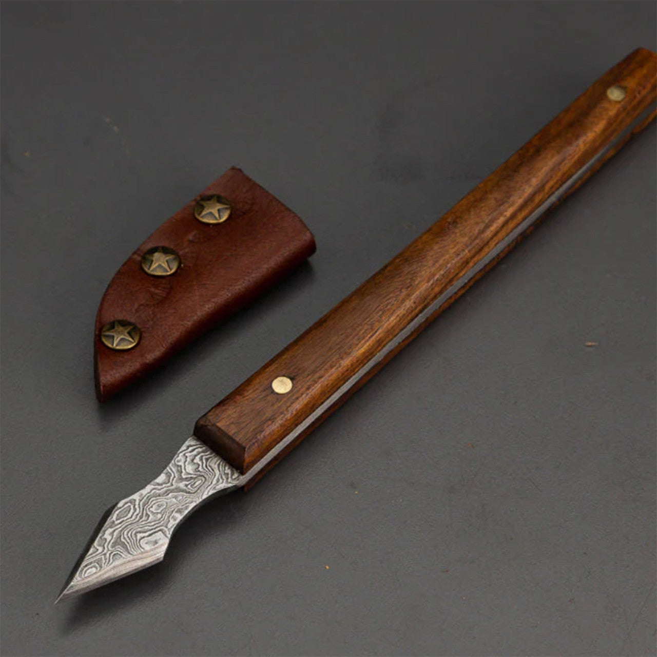 Rosewood Handle Damascus Marking Knife