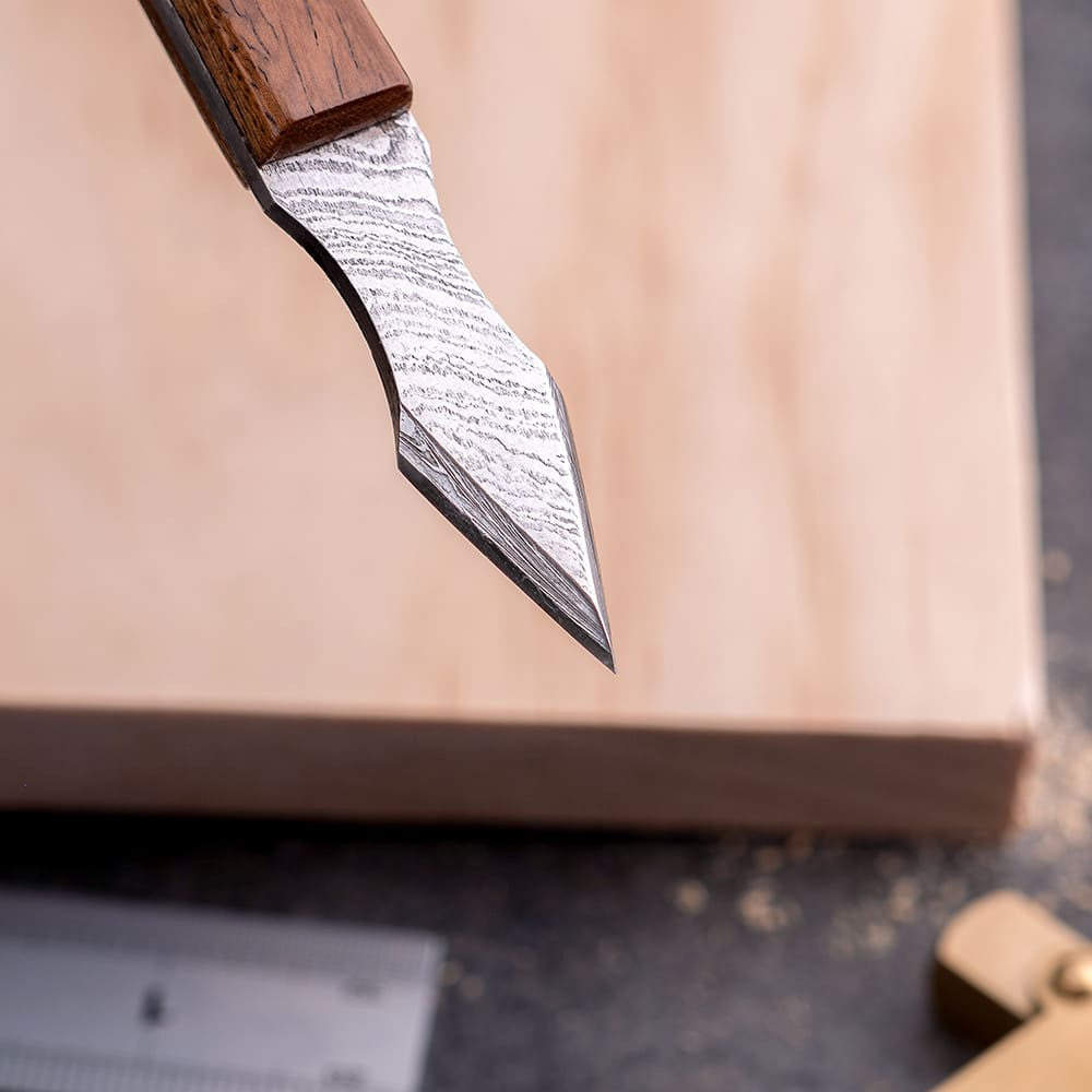 Rosewood Handle Damascus Marking Knife