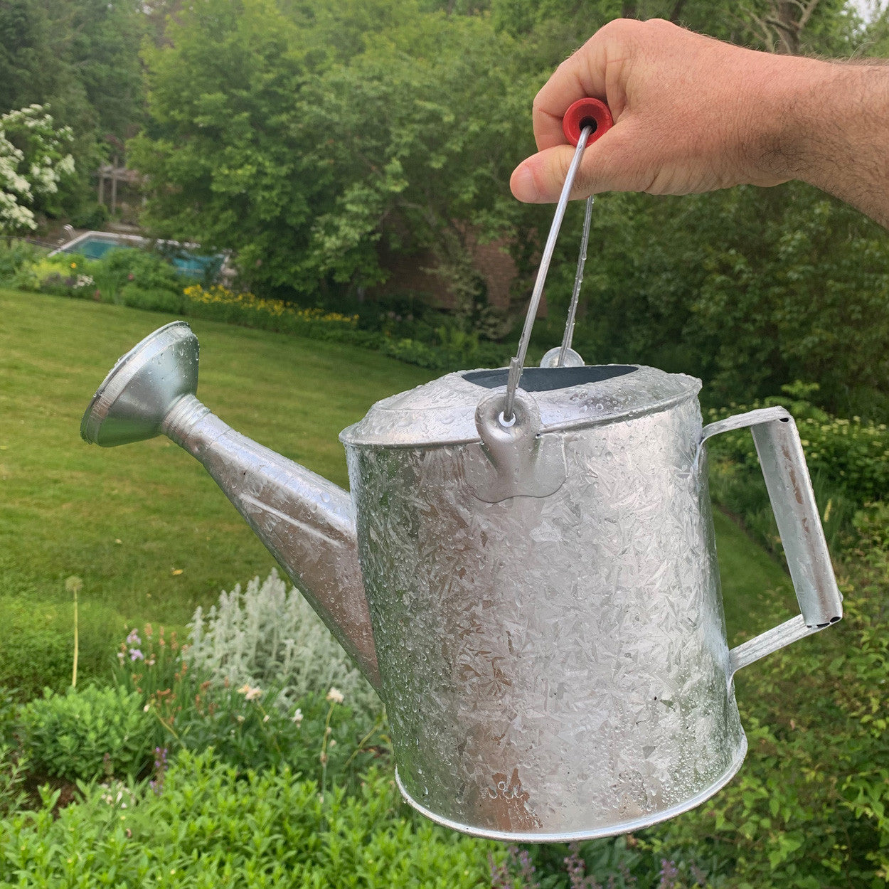 Galvanized Watering Can with Wooden Handle