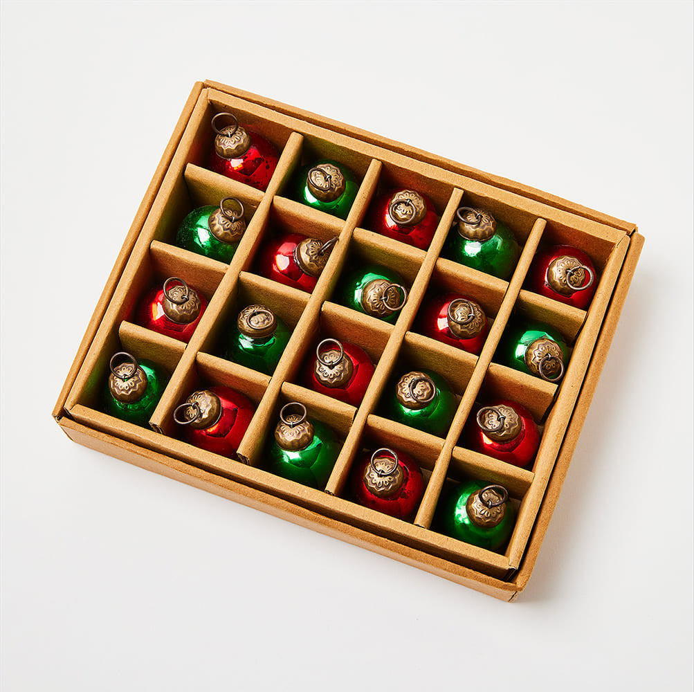 Mini Mercury Glass Ornaments- Green/Red - Set of 20