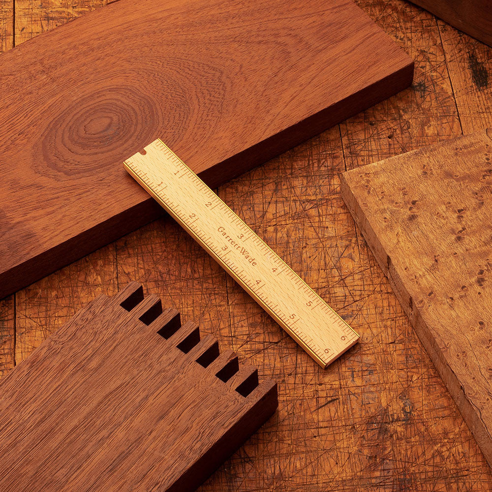 6" Brass Bound Wooden Rule