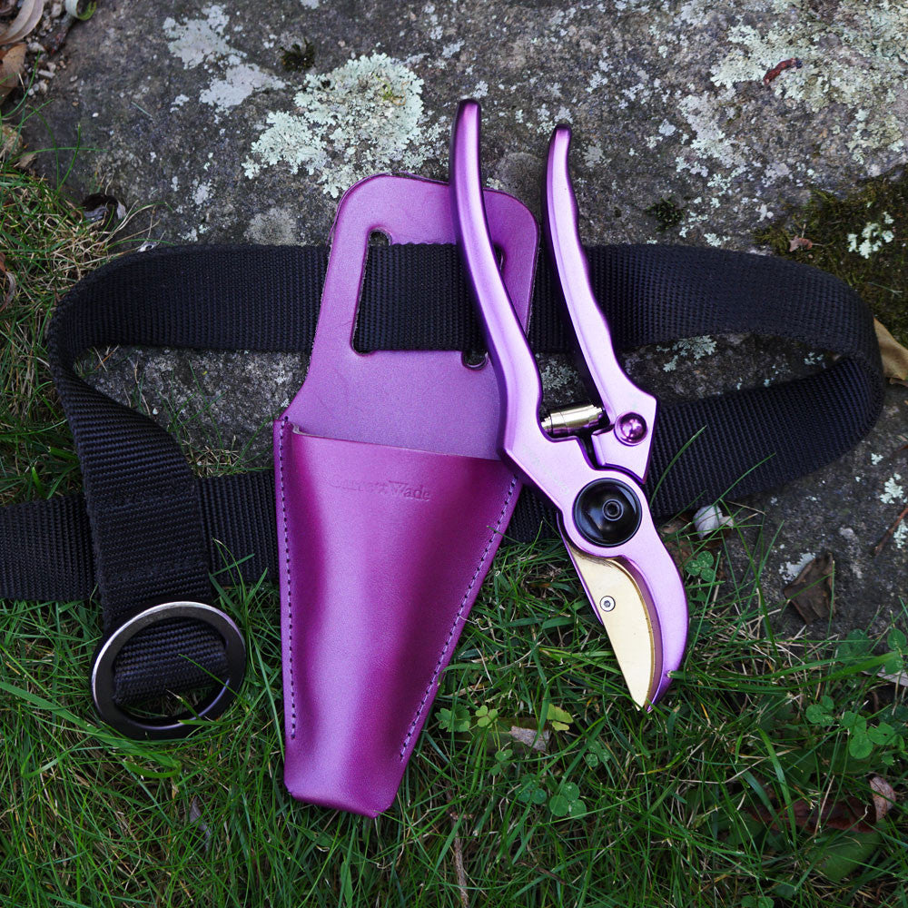 strong purple pruner with leather sheath