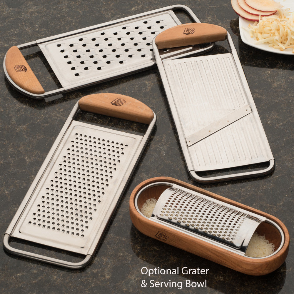 Set of three graters with Optional grater &serving bowl