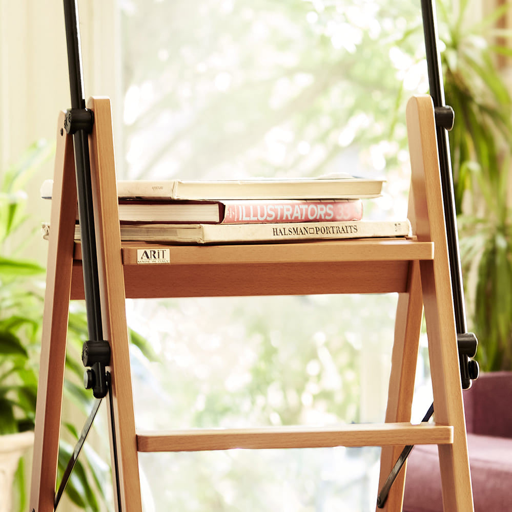 Italian Beechwood Rolling Extendable Ladder