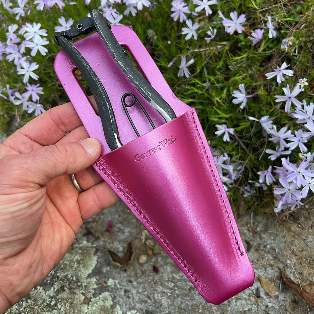 Hand Forged Carbon Steel Pruner with Pink Leather Sheath