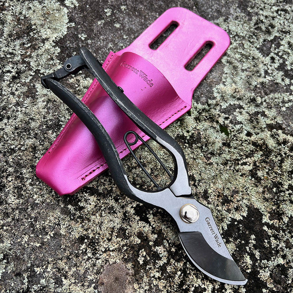 Hand Forged Carbon Steel Pruner with Pink Leather Sheath