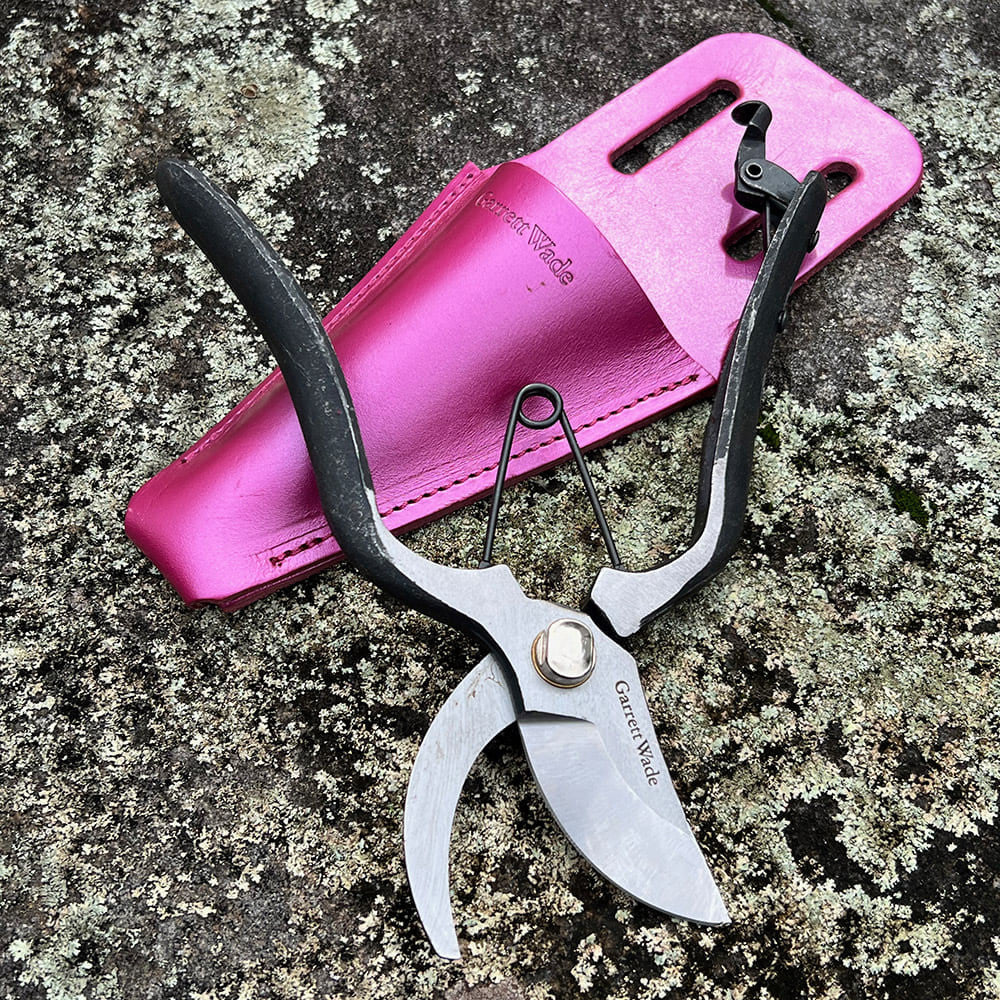 Hand Forged Carbon Steel Pruner with Pink Leather Sheath