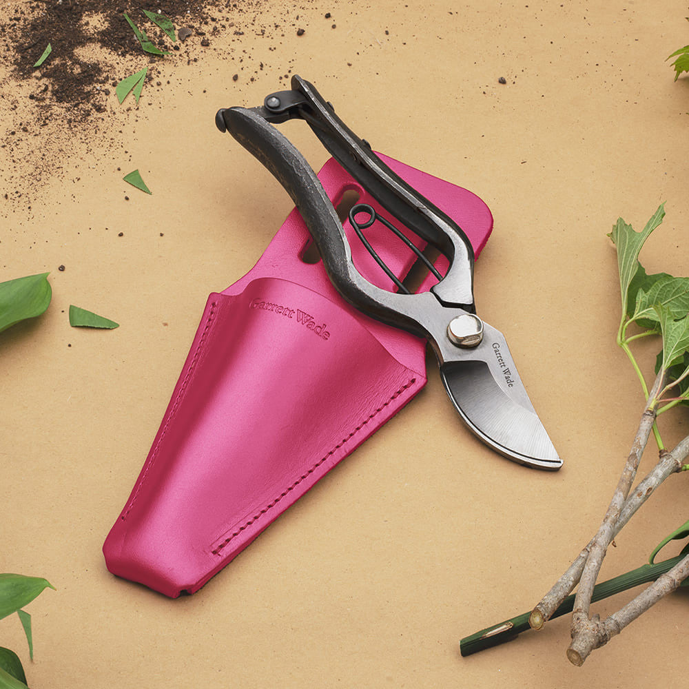 Hand Forged Carbon Steel Pruner with Pink Leather Sheath