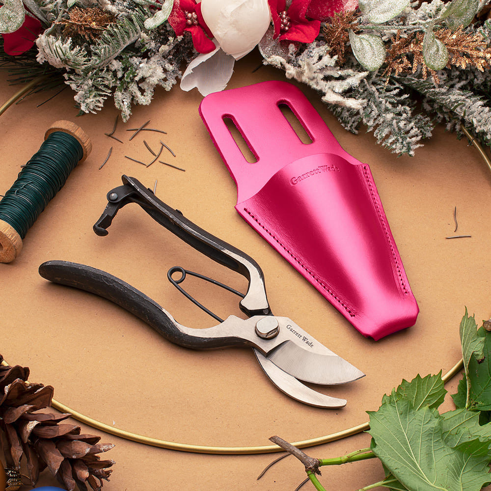Hand Forged Carbon Steel Pruner with Pink Leather Sheath