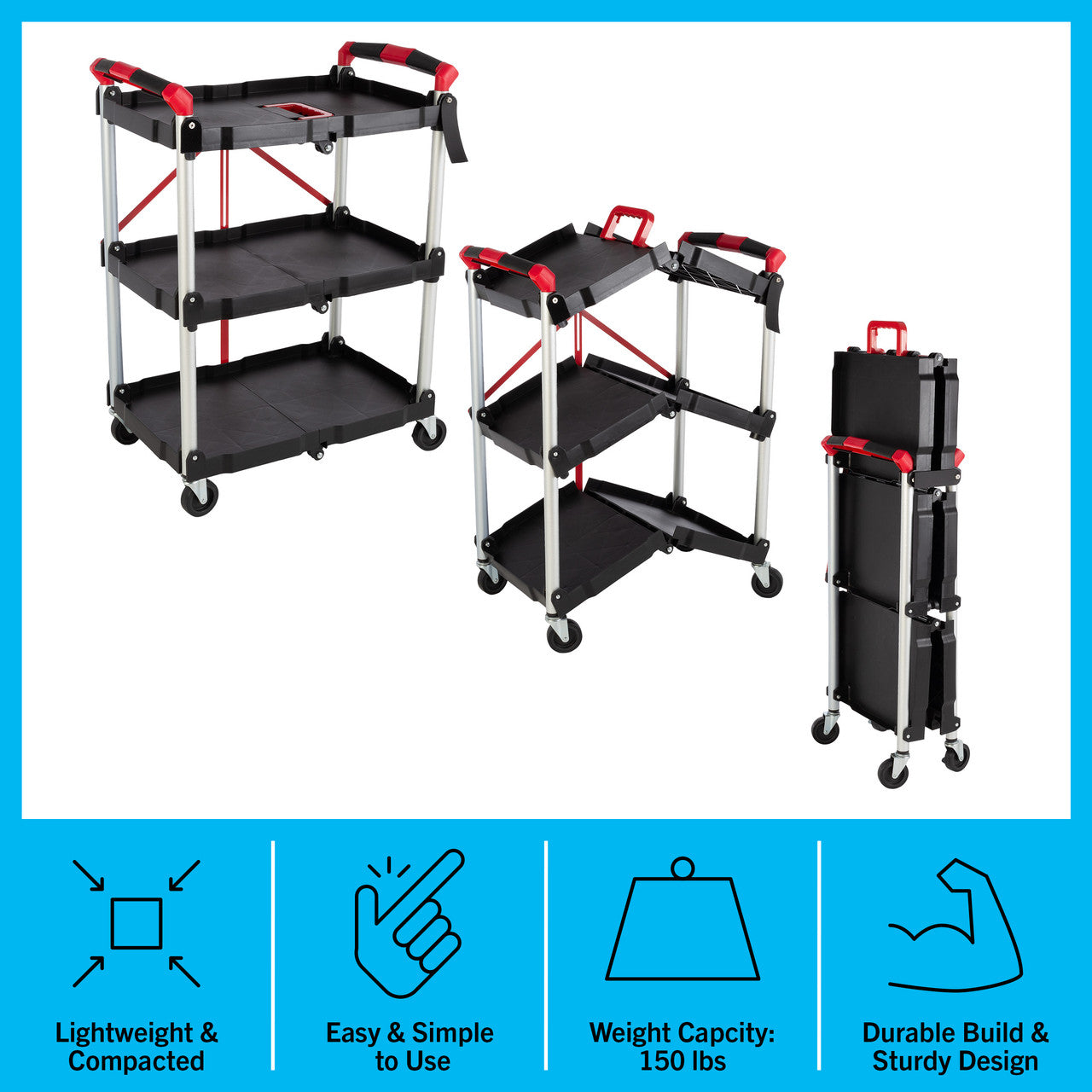 Folding Cart  (50lb Capacity Per Shelf)