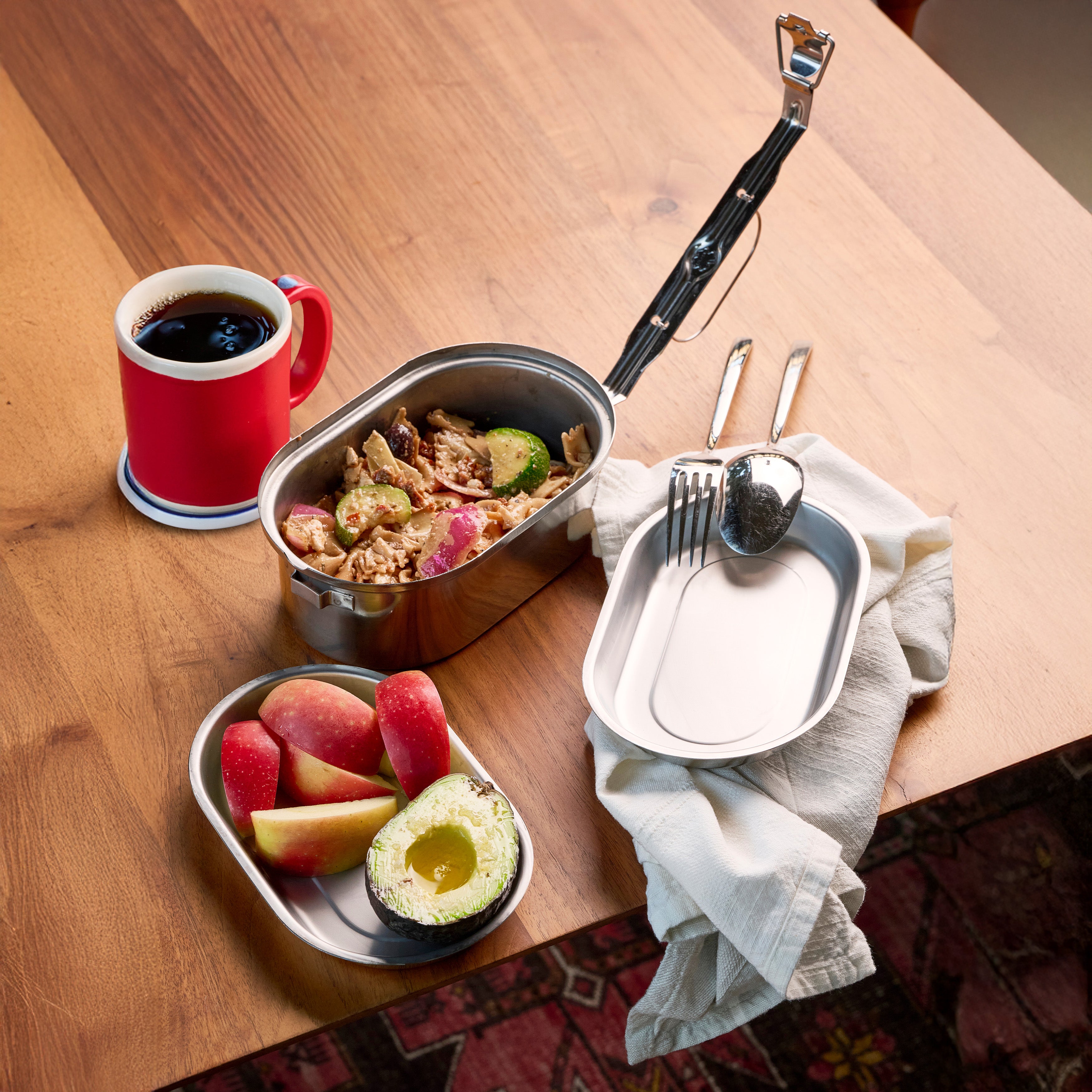 Stainless steel oval lunch box w/  2 dishes.