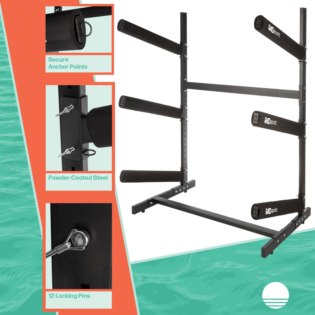 Freestanding Outdoor 3-Level Kayak and Canoe Rack