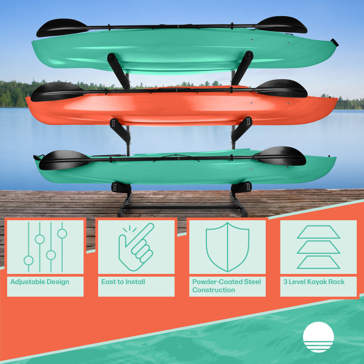 Freestanding Outdoor 3-Level Kayak and Canoe Rack