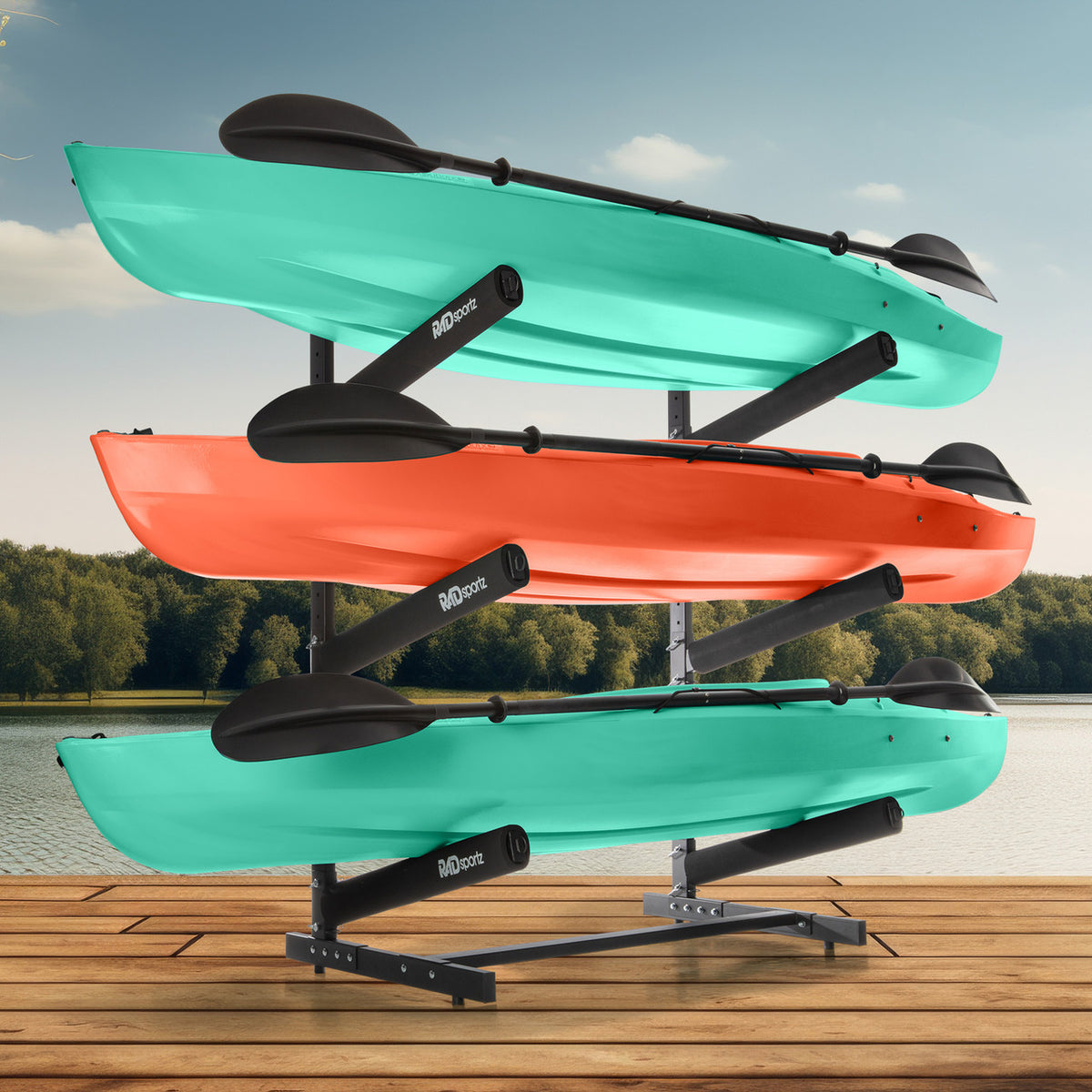 Freestanding Outdoor 3-Level Kayak and Canoe Rack
