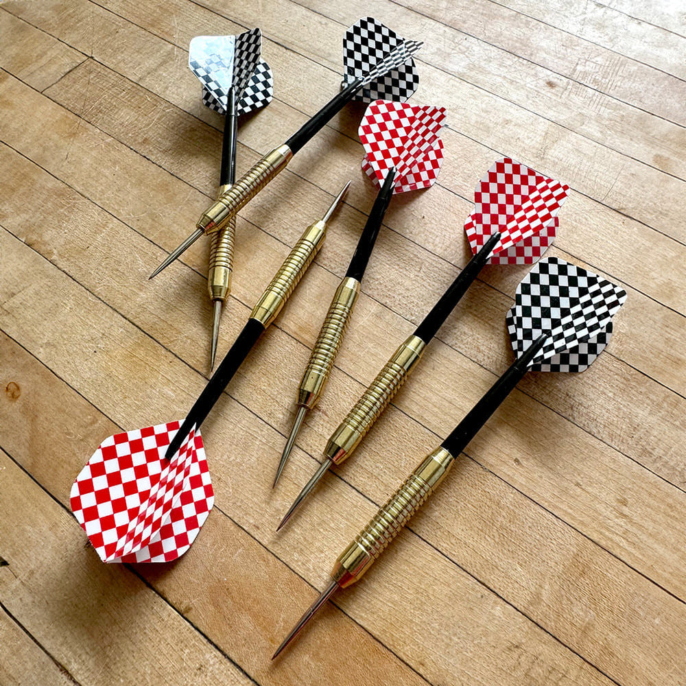 Old-Fashioned Dartboard Set in a Pine Cabinet