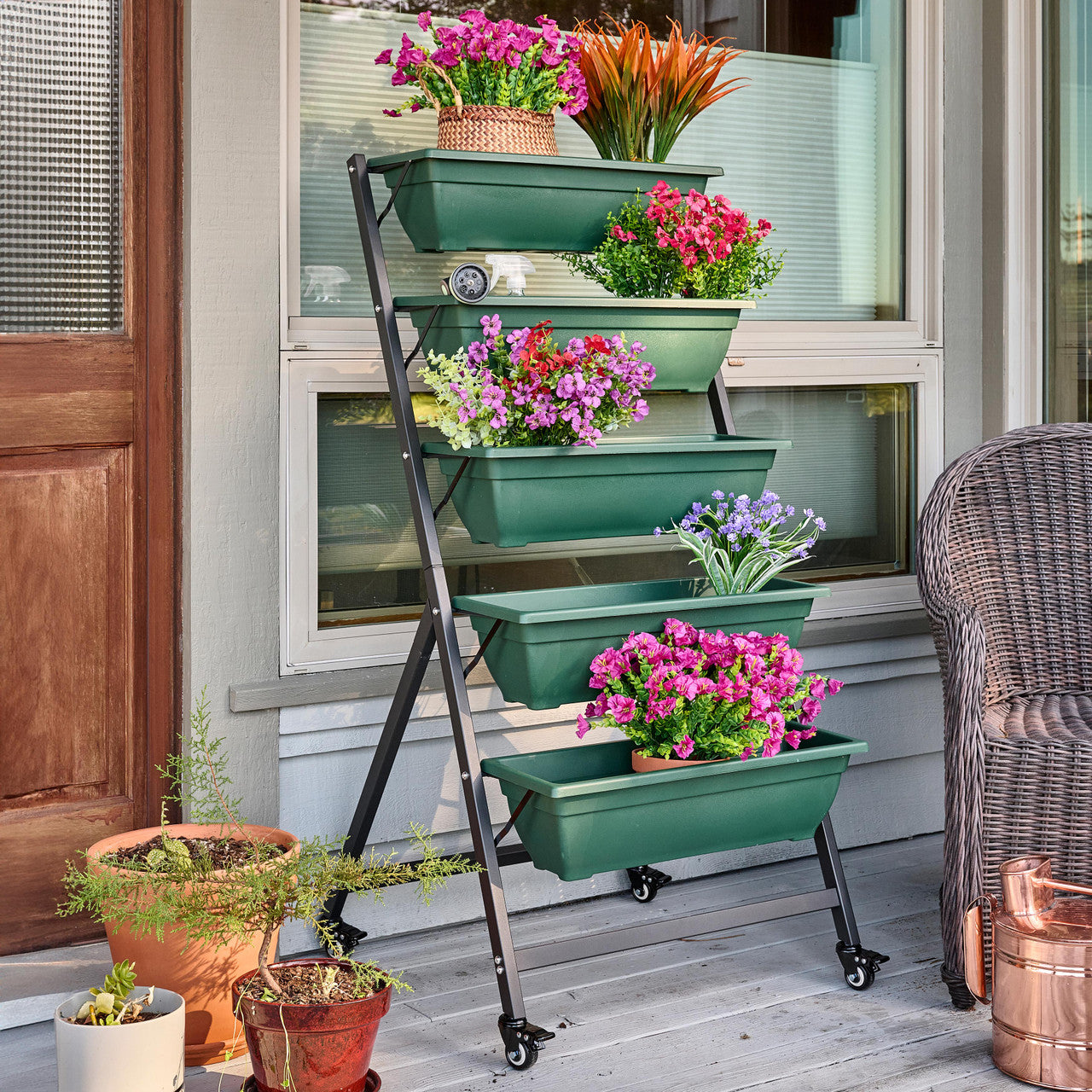 5-Tier Vertical Planter with Wheels - Hunter Green