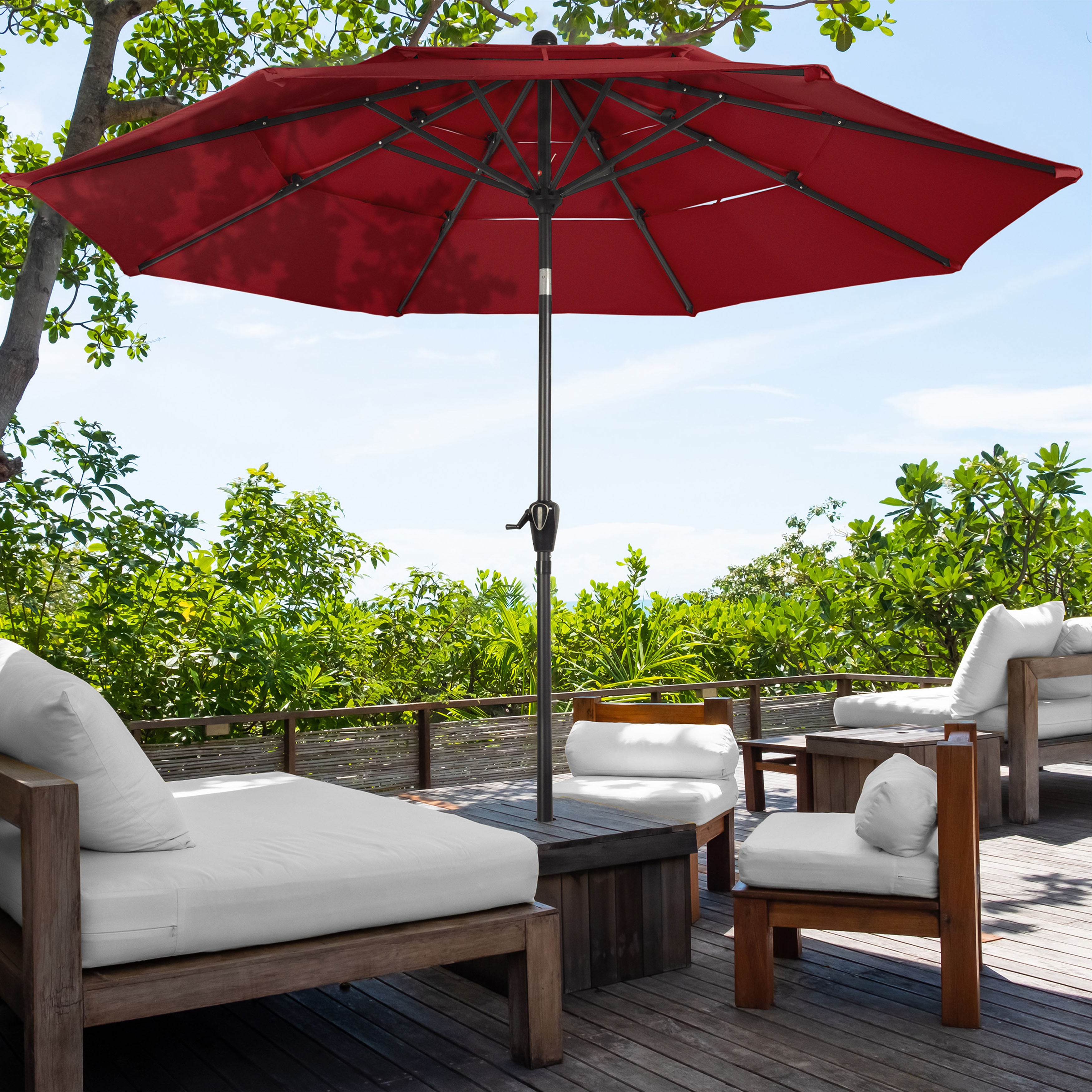 Triple Layer Patio Umbrella - Red