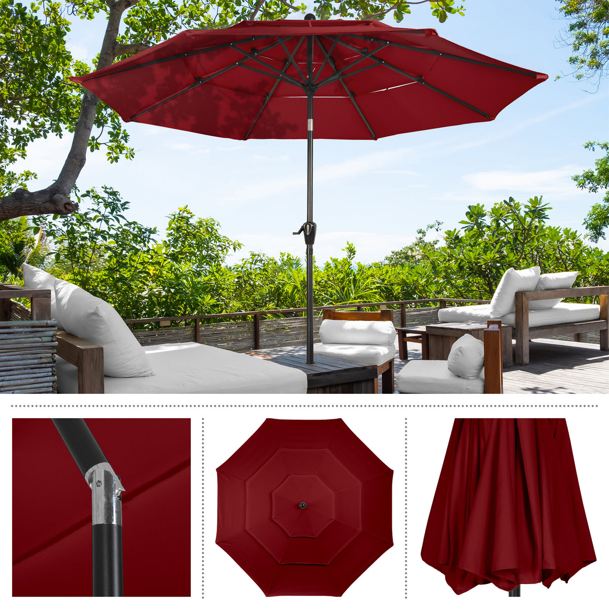 Triple Layer Patio Umbrella - Red