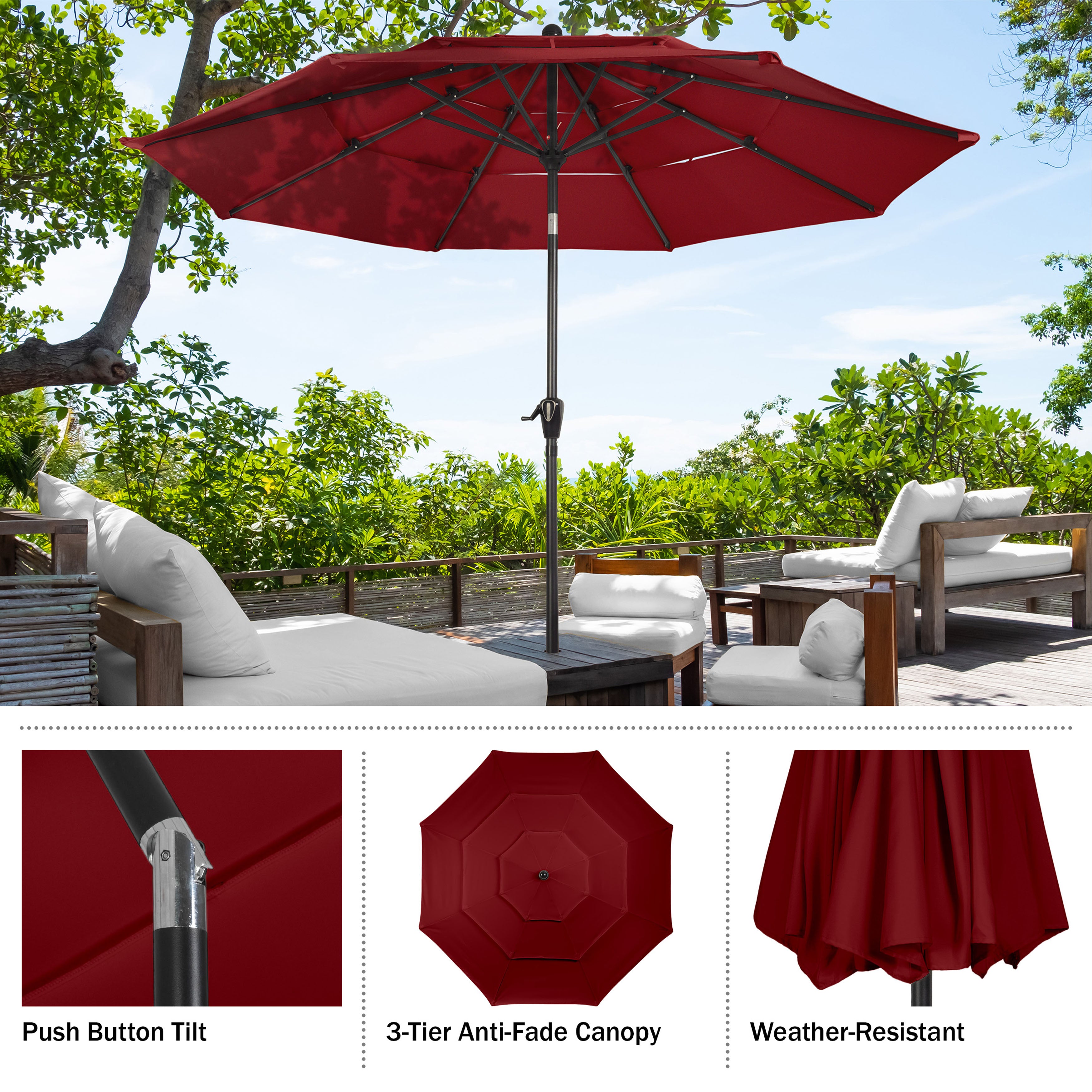 Triple Layer Patio Umbrella - Red