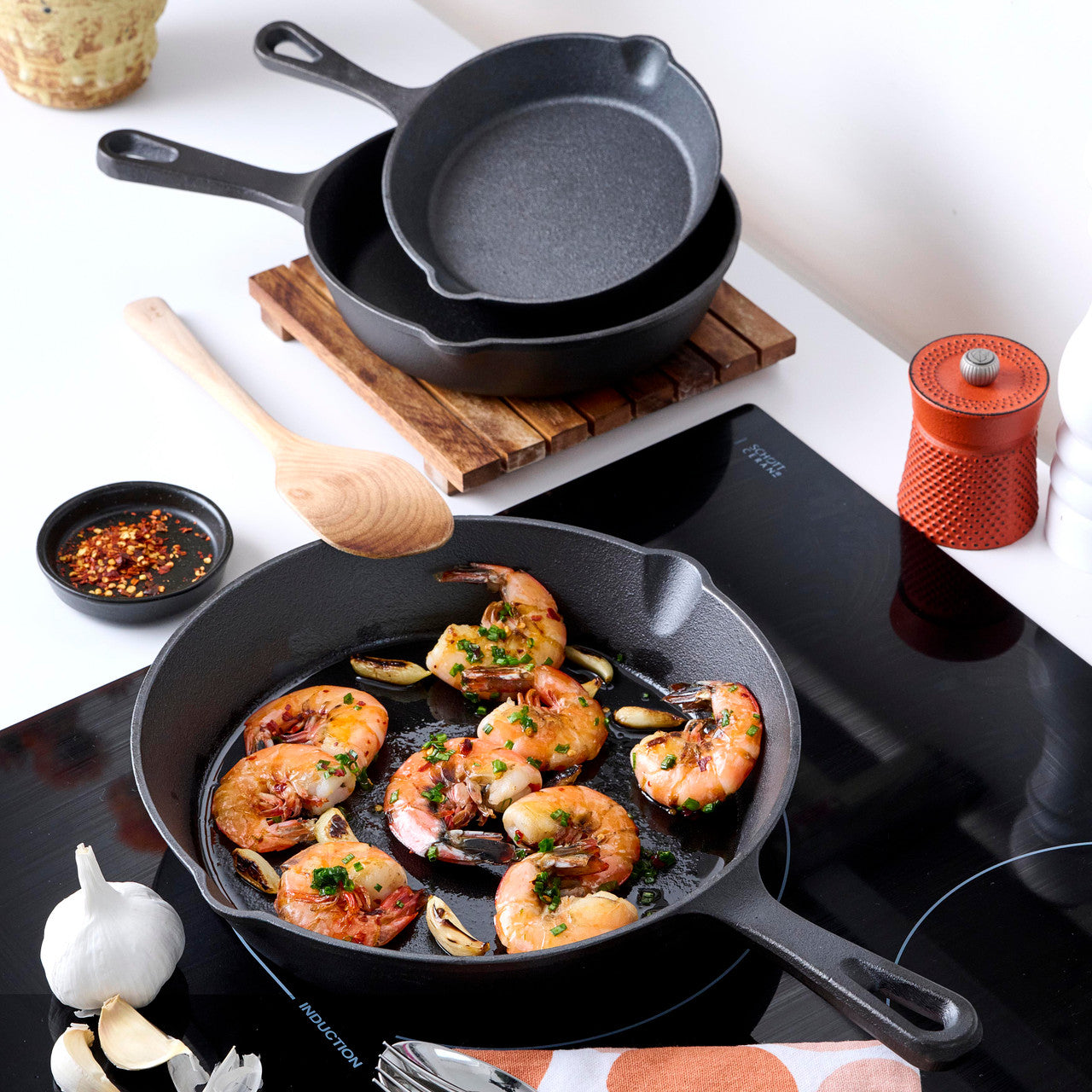 Set of 3 Workhorse Cast Iron Skillets