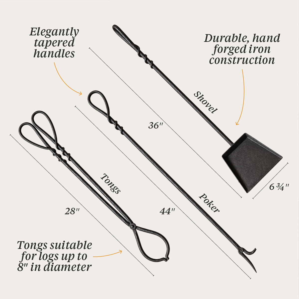 3-Piece Fireplace Tools Set
