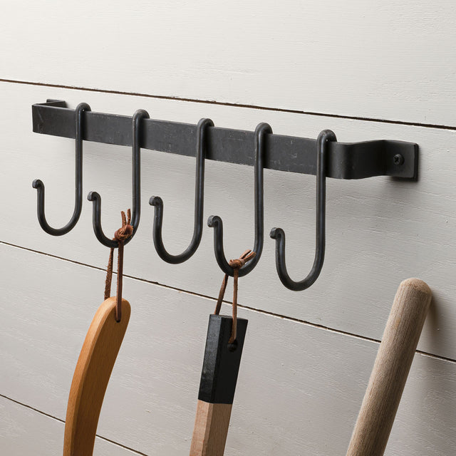 Forged Flat Iron Rack with 5 S-Hooks