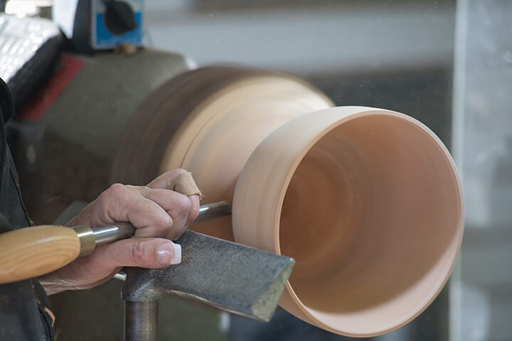 Green woodworking on a lathe